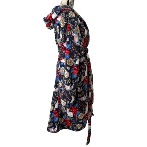 Vera Bradley Hooded Robe Winter Forest Plush Blue Red Bunny Bird Women Size L/XL - Picture 2 of 7